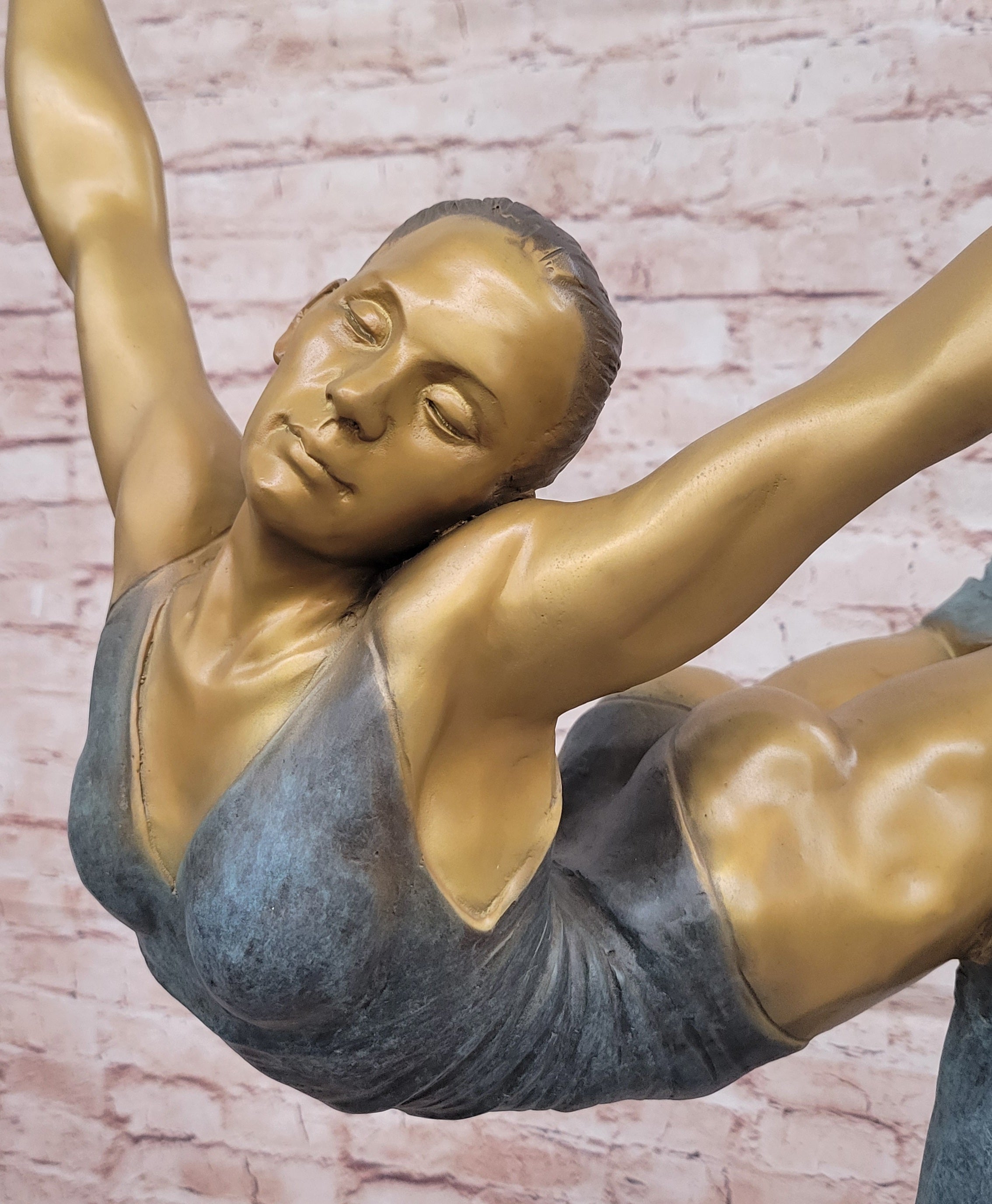 Bronze Ballerina Sculpture - Gold and Blue Patina Dancer