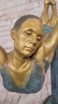 Bronze Ballerina Sculpture - Gold and Blue Patina Dancer