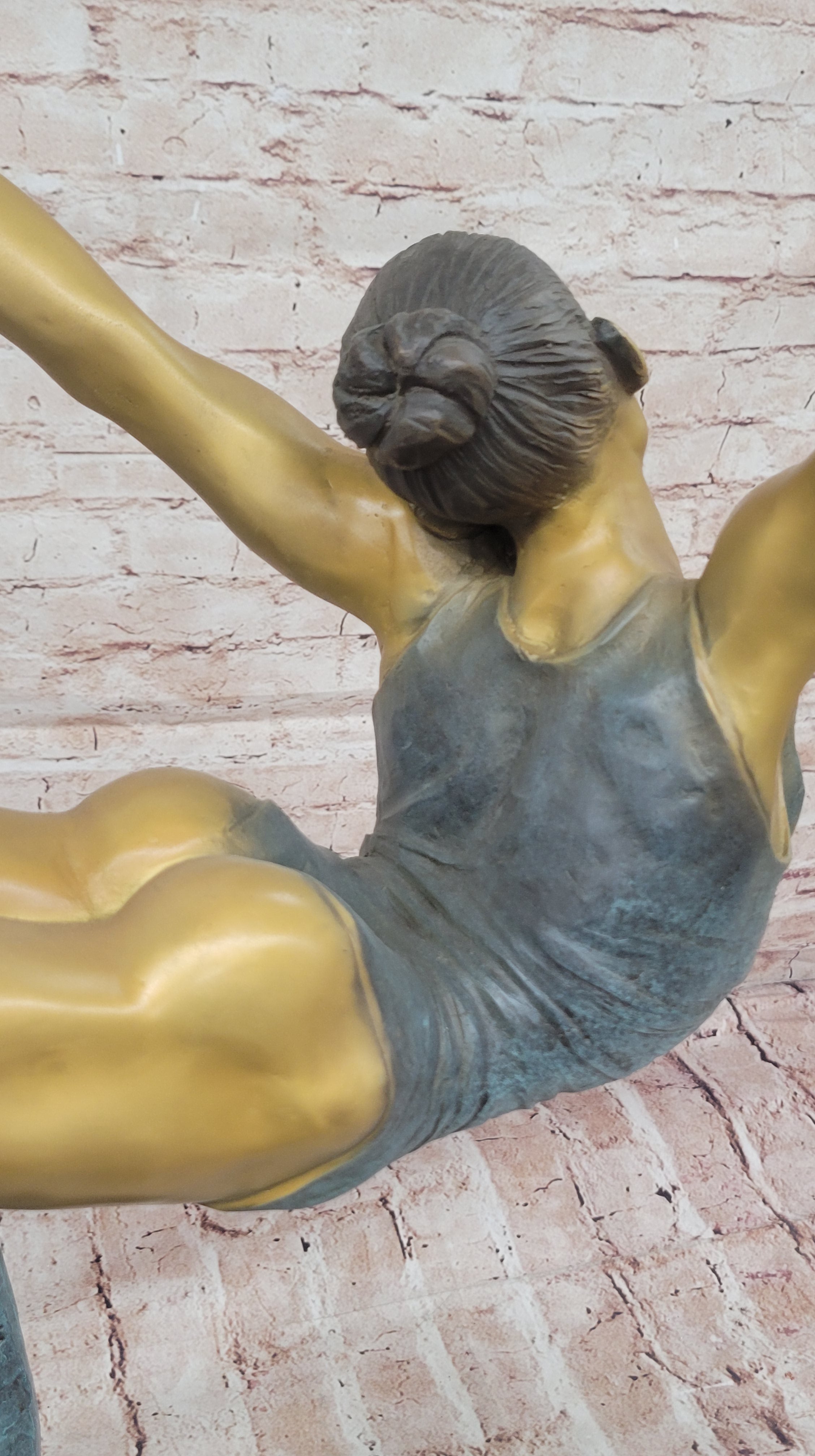 Bronze Ballerina Sculpture - Gold and Blue Patina Dancer