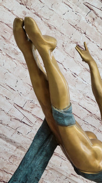 Bronze Ballerina Sculpture - Gold and Blue Patina Dancer