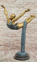 Bronze Ballerina Sculpture - Gold and Blue Patina Dancer