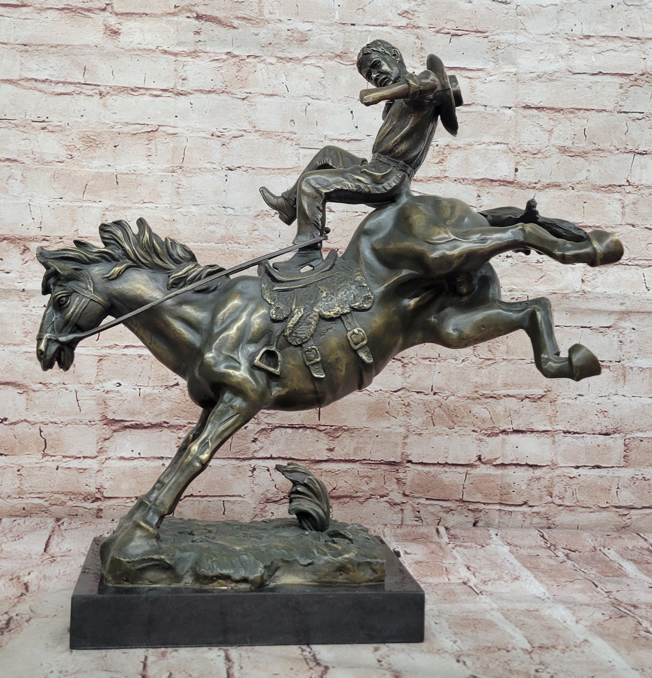 Bucking Bronco Cowboy Sculpture – Bronze Horse Art