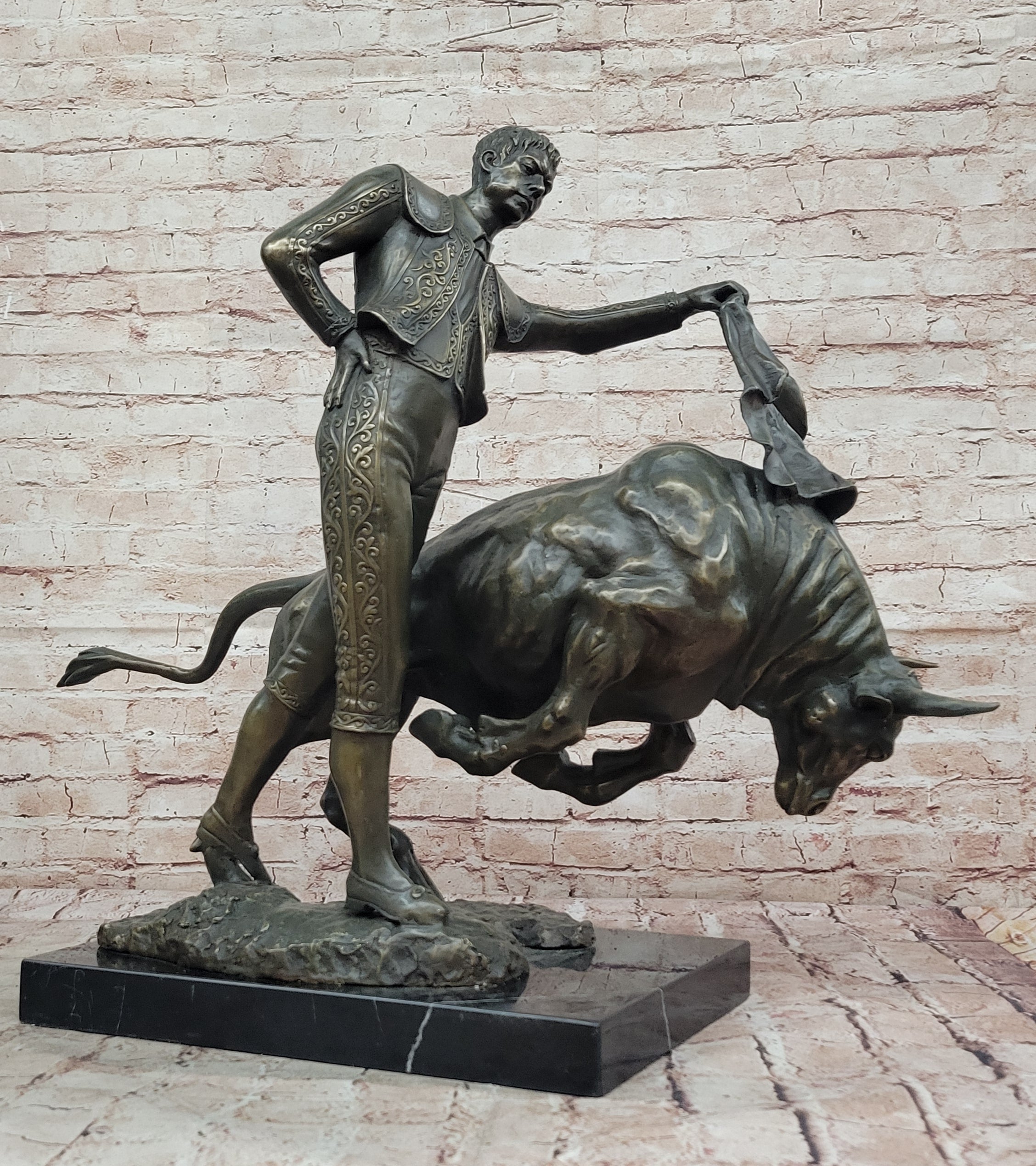 Bronze Matador and Bull Sculpture on Marble Base