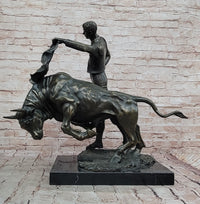 Bronze Matador and Bull Sculpture on Marble Base