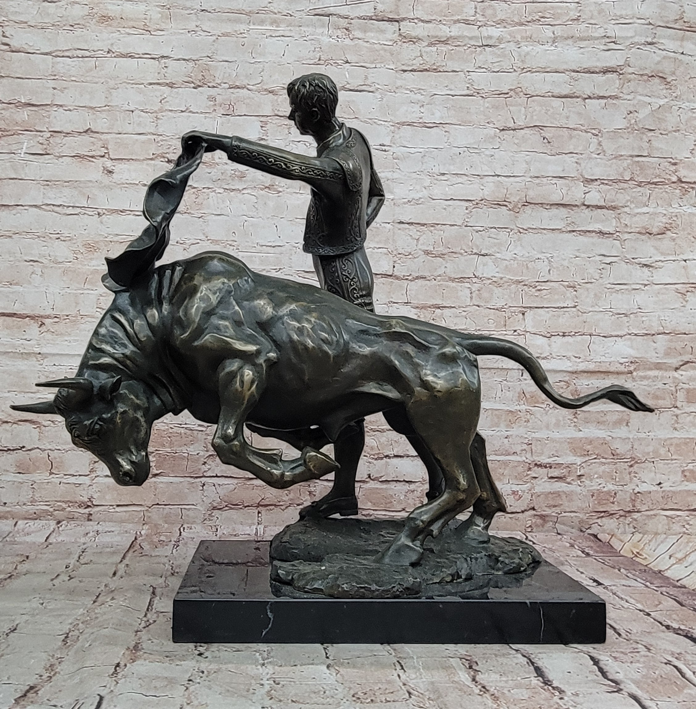 Bronze Matador and Bull Sculpture on Marble Base