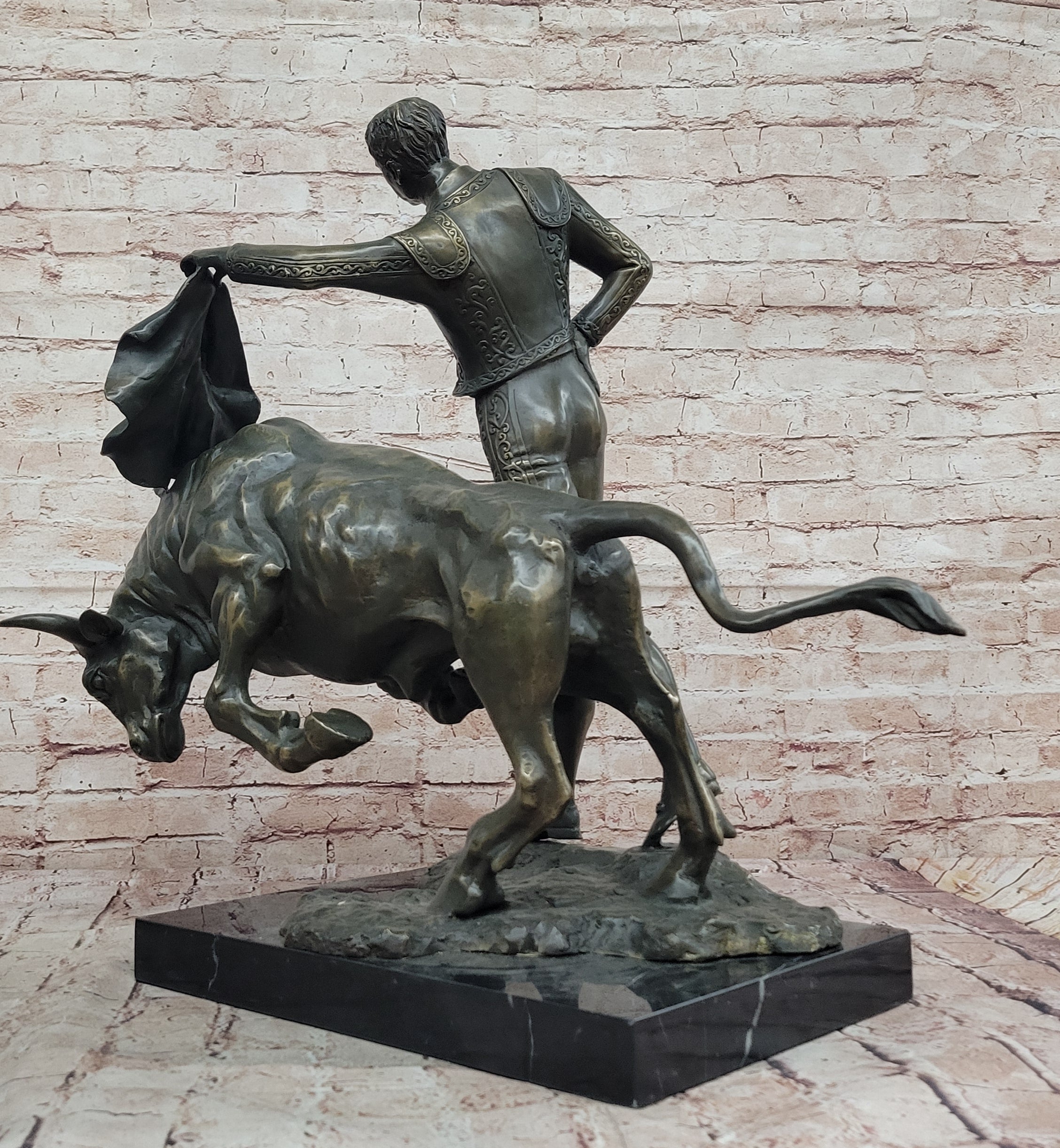 Bronze Matador and Bull Sculpture on Marble Base