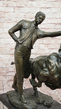 Bronze Matador and Bull Sculpture on Marble Base