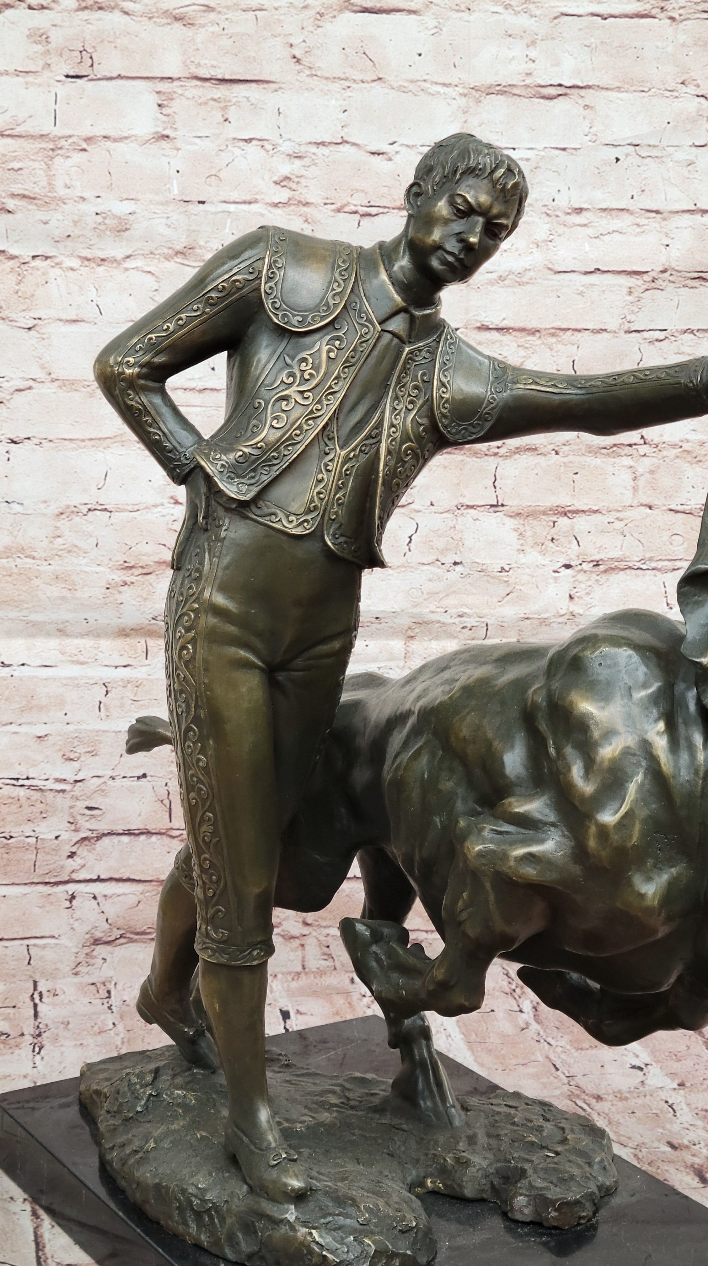 Bronze Matador and Bull Sculpture on Marble Base