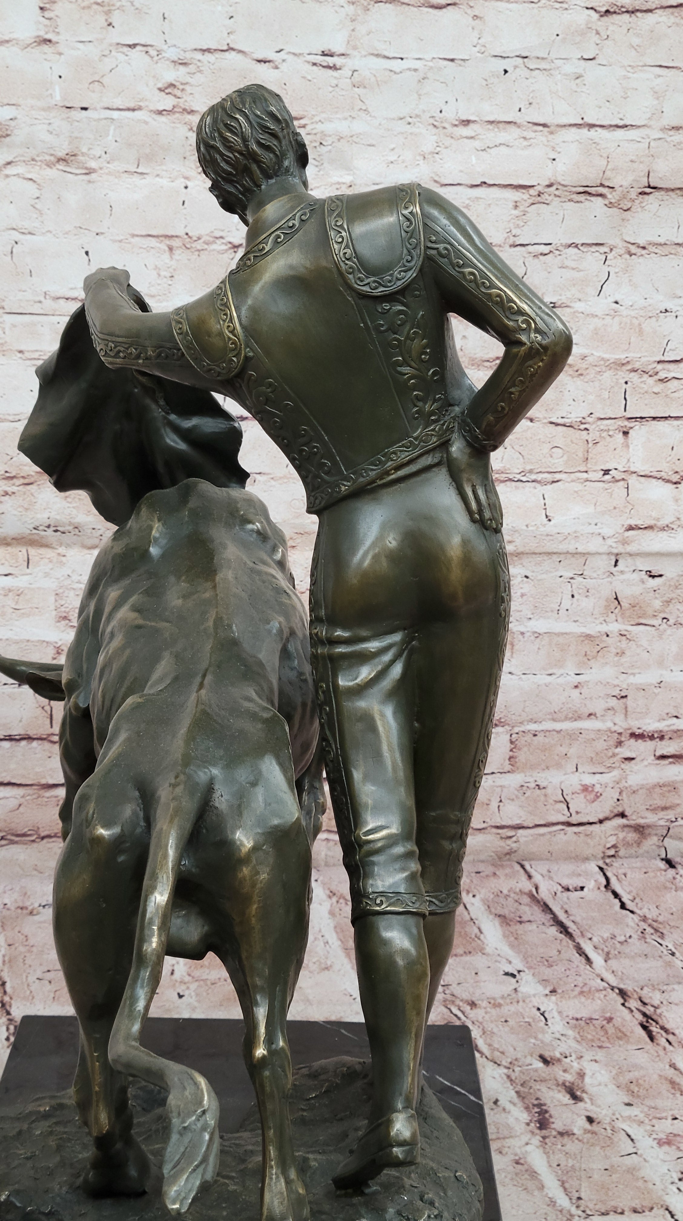 Bronze Matador and Bull Sculpture on Marble Base