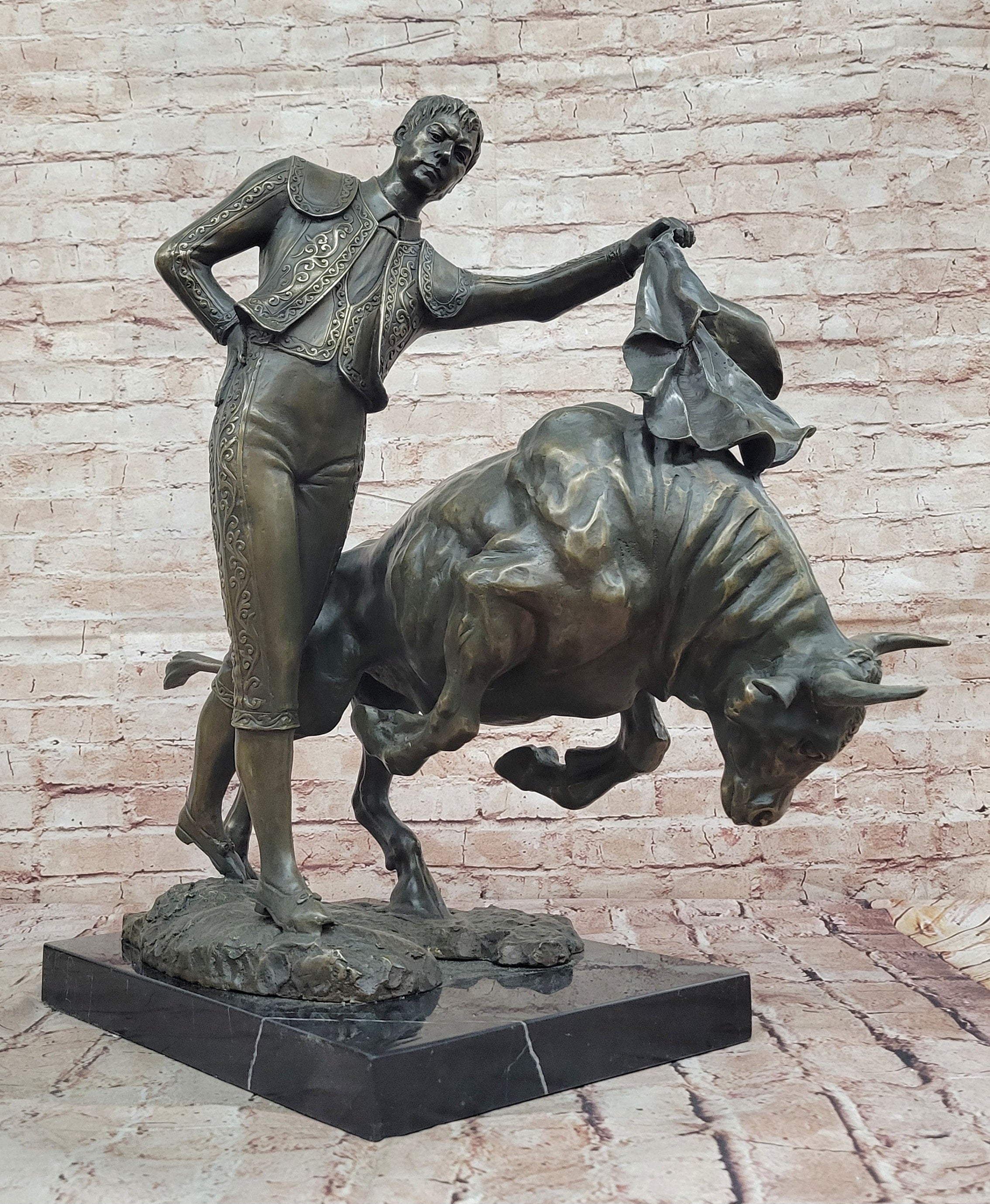 Bronze Matador and Bull Sculpture on Marble Base
