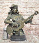 Bronze Country Singer Musician Bust - Cowgirl Guitar Sculpture