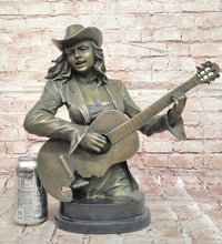 Bronze Country Singer Musician Bust - Cowgirl Guitar Sculpture