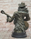 Bronze Country Singer Musician Bust - Cowgirl Guitar Sculpture