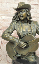 Bronze Country Singer Musician Bust - Cowgirl Guitar Sculpture