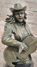 Bronze Country Singer Musician Bust - Cowgirl Guitar Sculpture