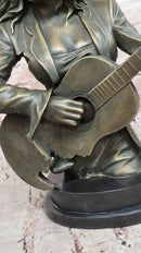 Bronze Country Singer Musician Bust - Cowgirl Guitar Sculpture