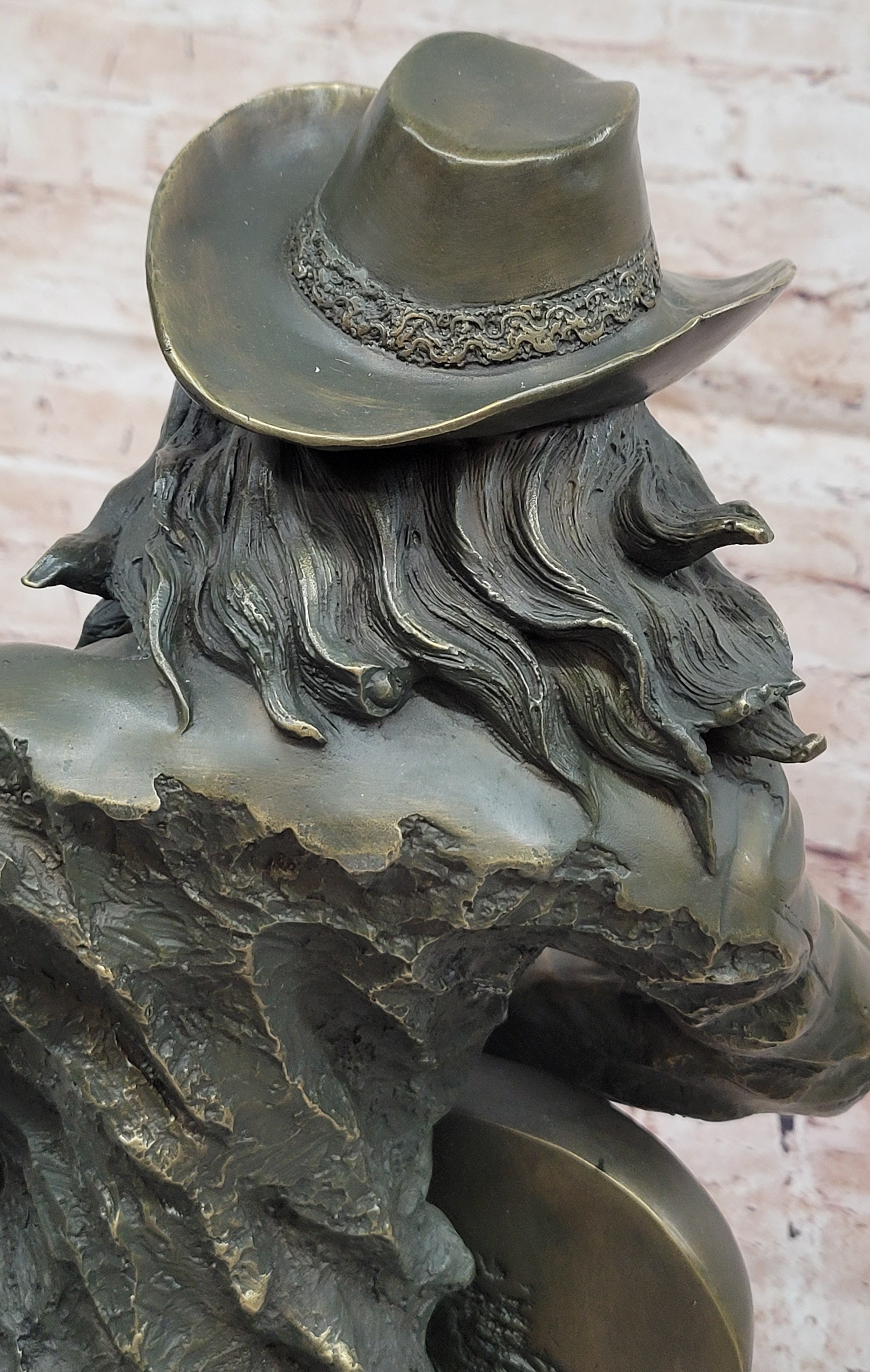 Bronze Country Singer Musician Bust - Cowgirl Guitar Sculpture