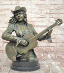 Bronze Country Singer Musician Bust - Cowgirl Guitar Sculpture