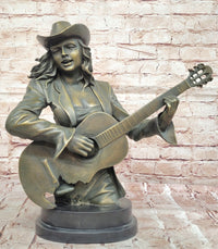 Bronze Country Singer Musician Bust - Cowgirl Guitar Sculpture