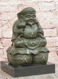 Bronze Sculpture Seated the Happy Laughing Maitreya Buddha Signed Artwork Art
