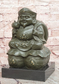 Bronze Sculpture Seated the Happy Laughing Maitreya Buddha Signed Artwork Art