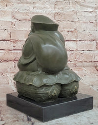 Bronze Sculpture Seated the Happy Laughing Maitreya Buddha Signed Artwork Art