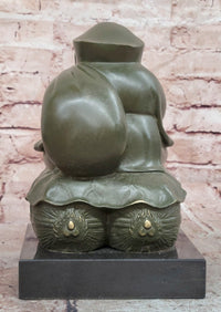 Bronze Sculpture Seated the Happy Laughing Maitreya Buddha Signed Artwork Art