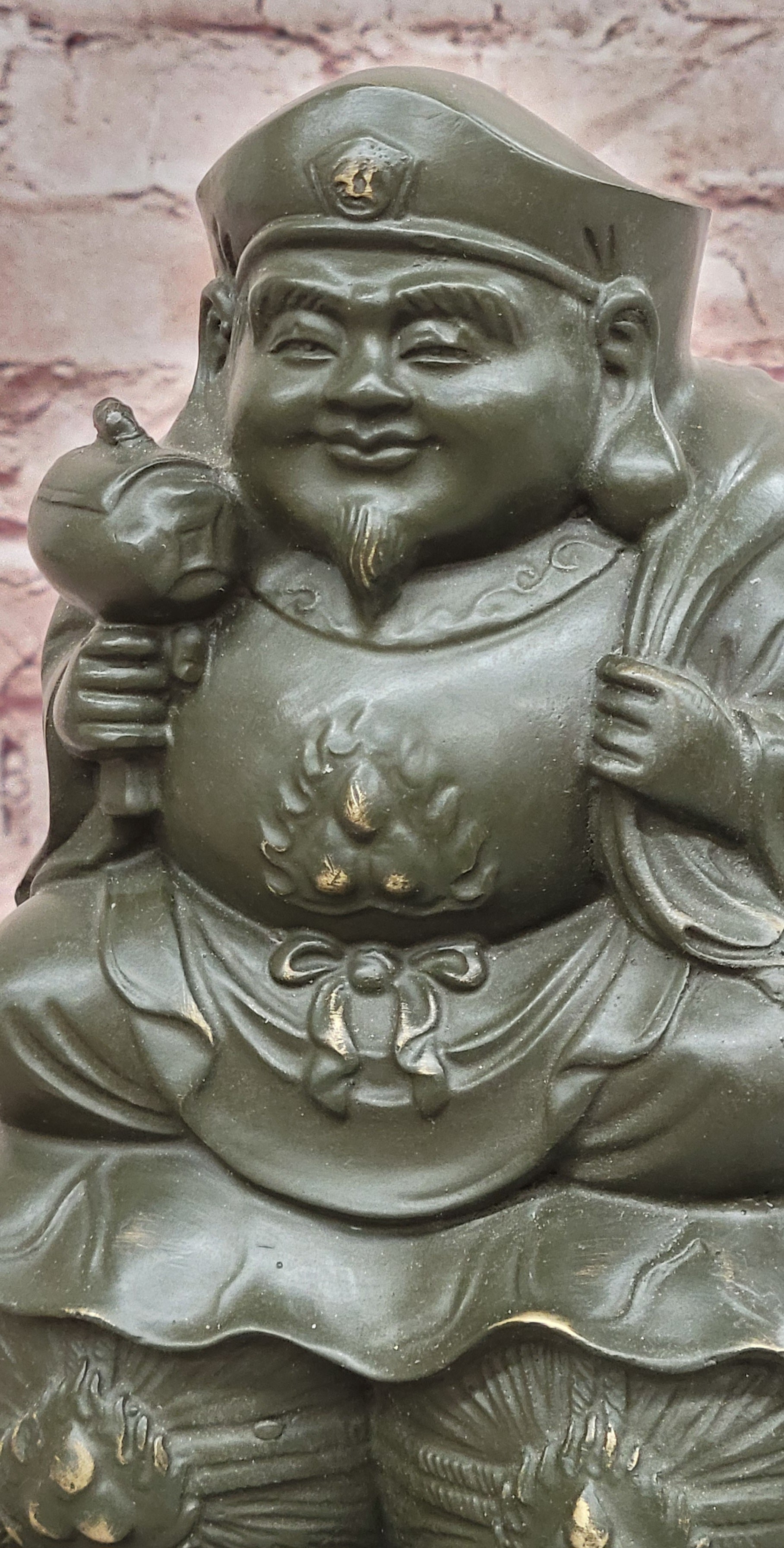 Bronze Sculpture Seated the Happy Laughing Maitreya Buddha Signed Artwork Art