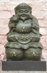 Bronze Sculpture Seated the Happy Laughing Maitreya Buddha Signed Artwork Art