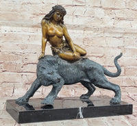 Bronze Jungle Girl Reclining on Tiger - Art Deco