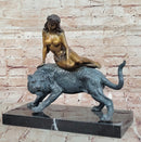 Bronze Jungle Girl Reclining on Tiger - Art Deco