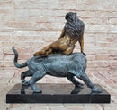 Bronze Jungle Girl Reclining on Tiger - Art Deco