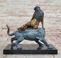Bronze Jungle Girl Reclining on Tiger - Art Deco