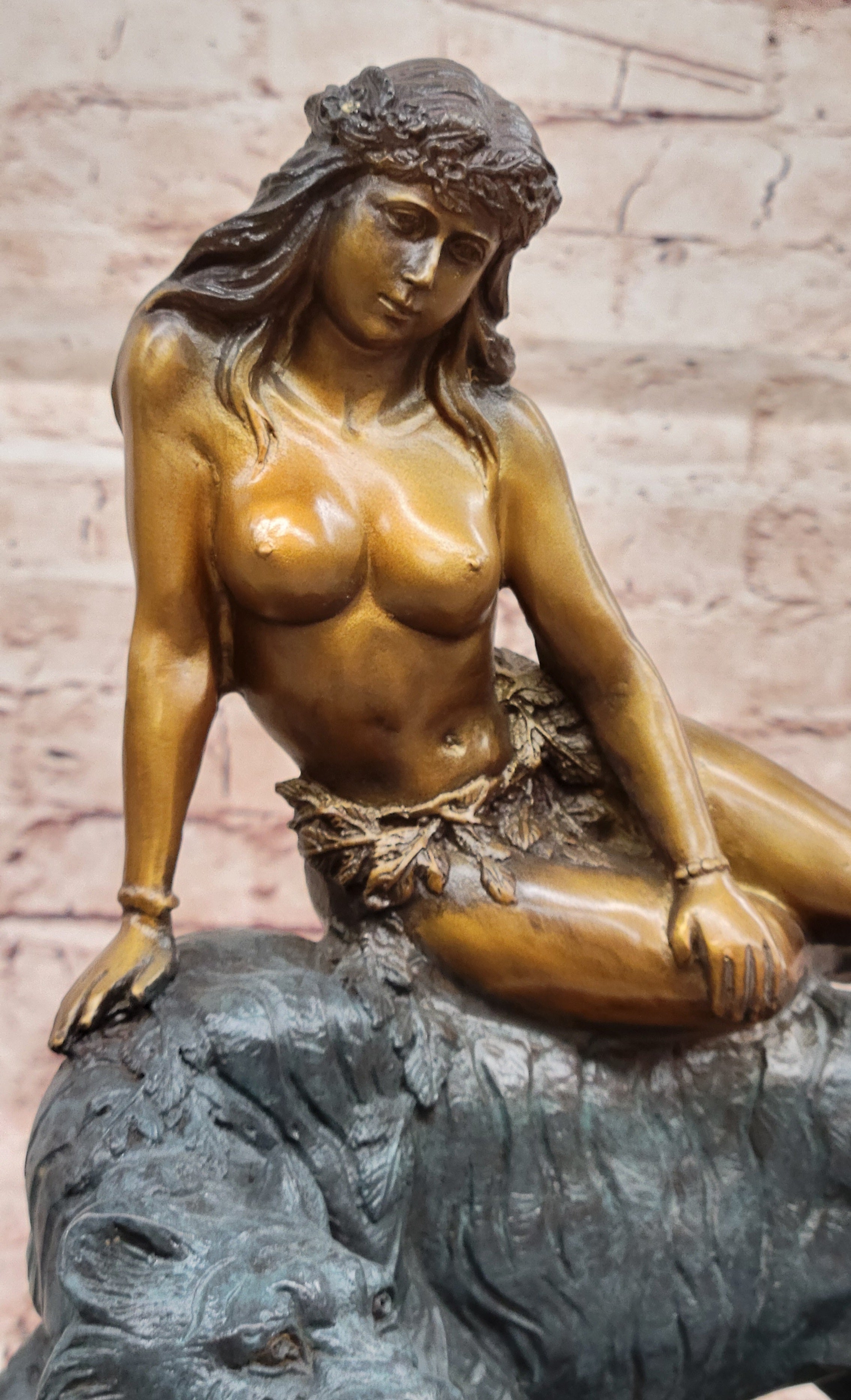 Bronze Jungle Girl Reclining on Tiger - Art Deco