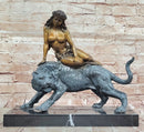 Bronze Jungle Girl Reclining on Tiger - Art Deco