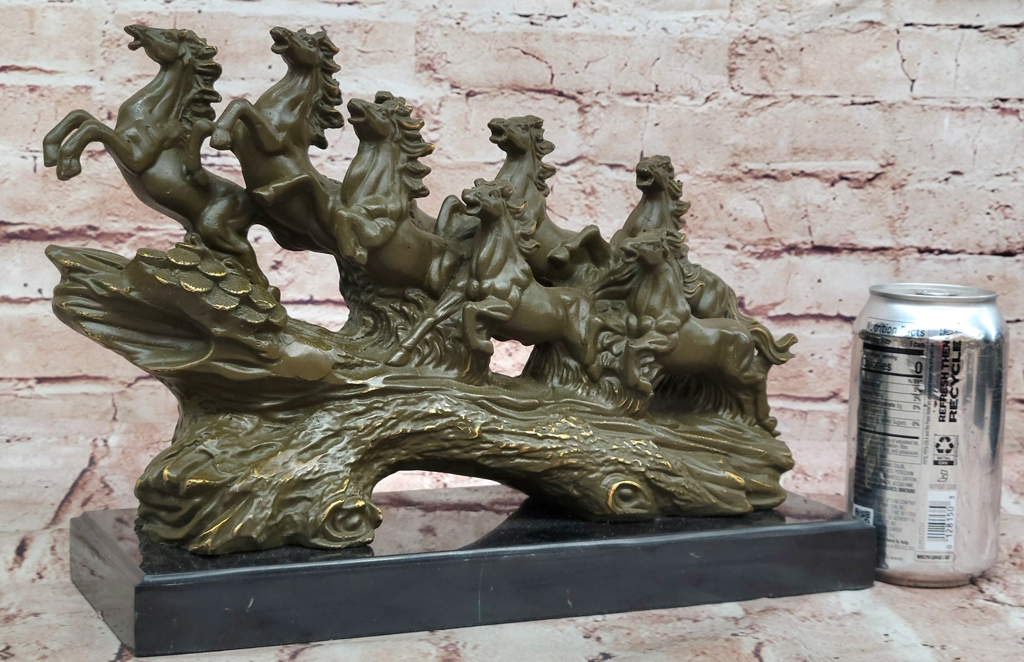 Eight Galloping Horses Bronze Sculpture Signed M. Lopez