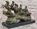 Eight Galloping Horses Bronze Sculpture Signed M. Lopez