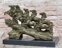 Eight Galloping Horses Bronze Sculpture Signed M. Lopez