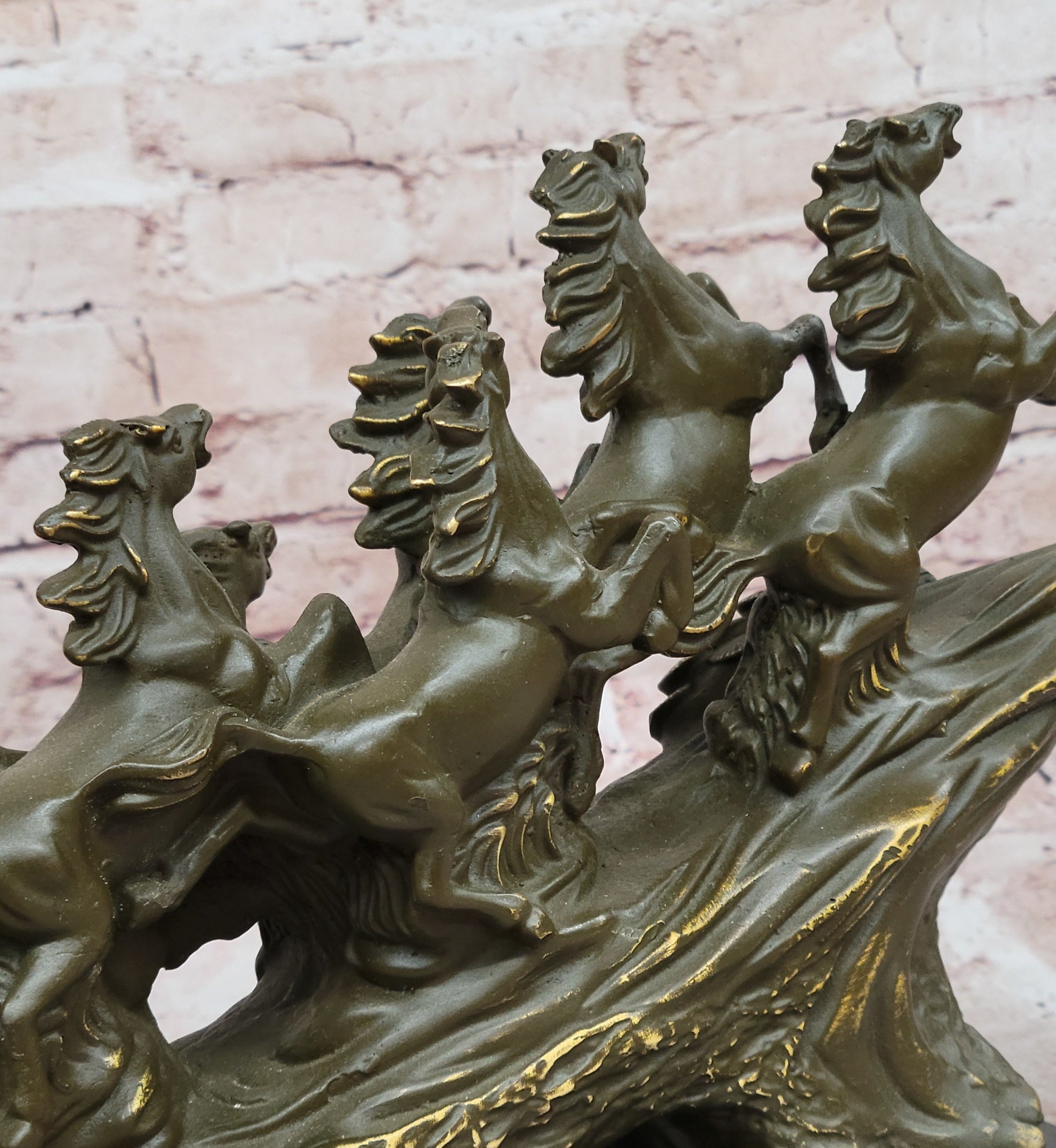 Eight Galloping Horses Bronze Sculpture Signed M. Lopez