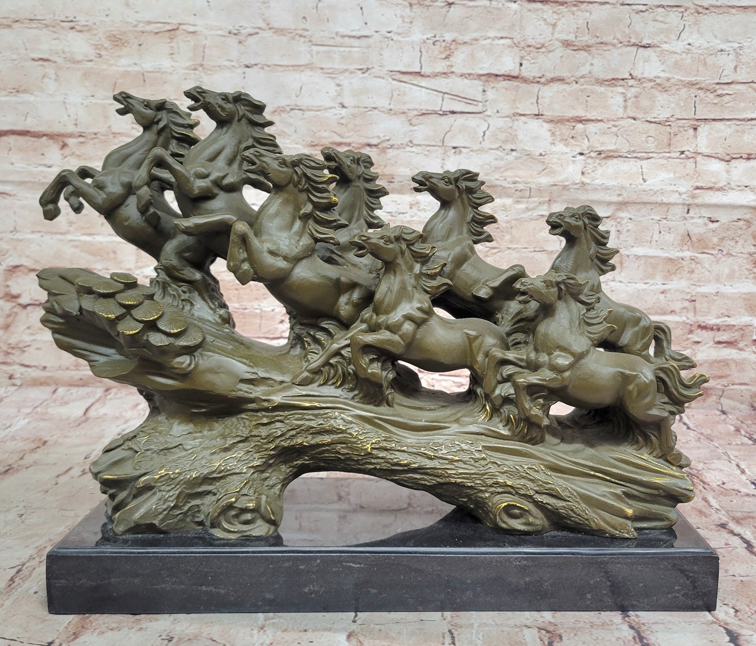 Eight Running Horses Bronze Sculpture by Milo