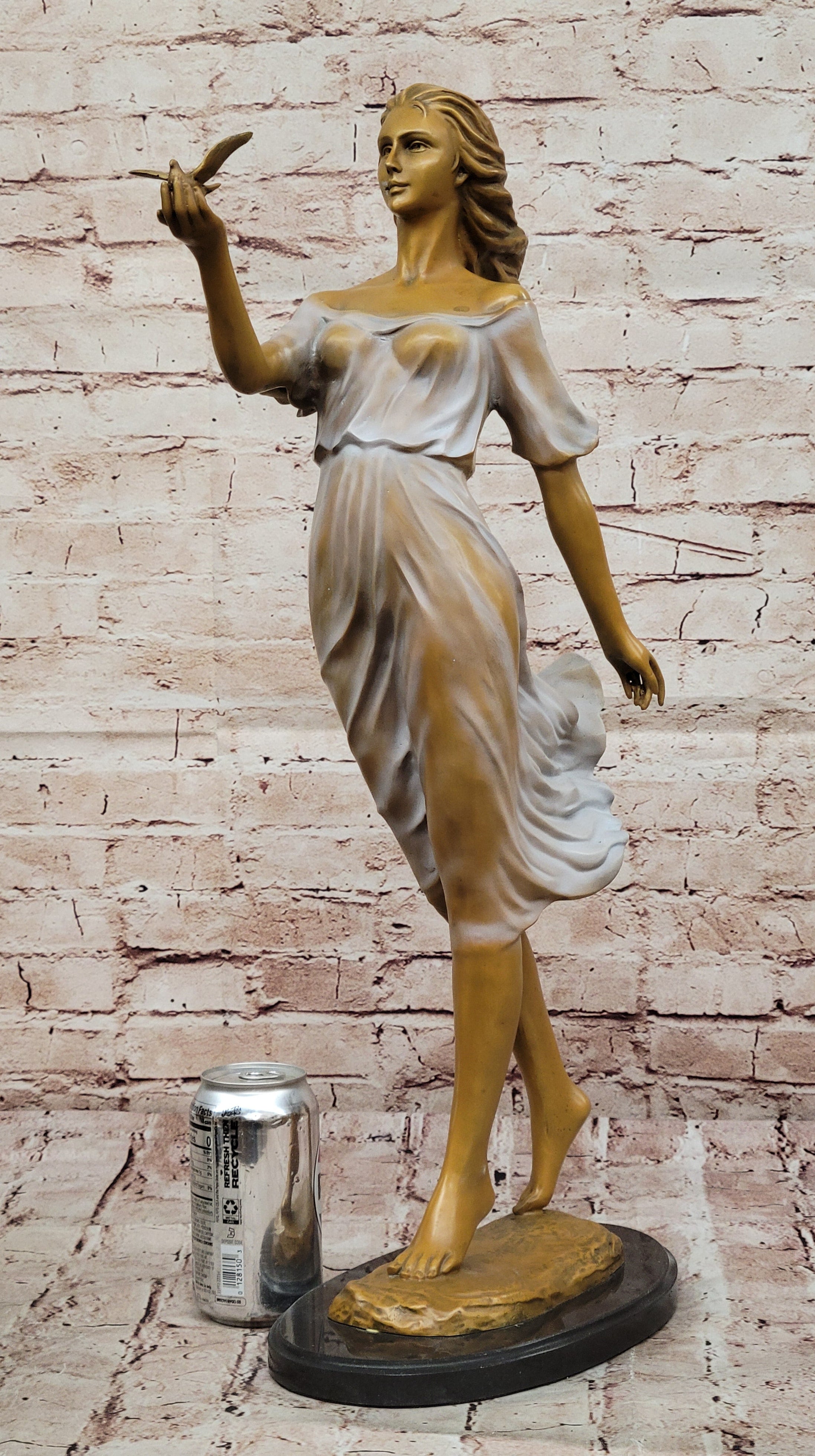 Bronze Woman with Bird - Flowing Dress