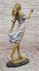 Bronze Woman with Bird - Flowing Dress