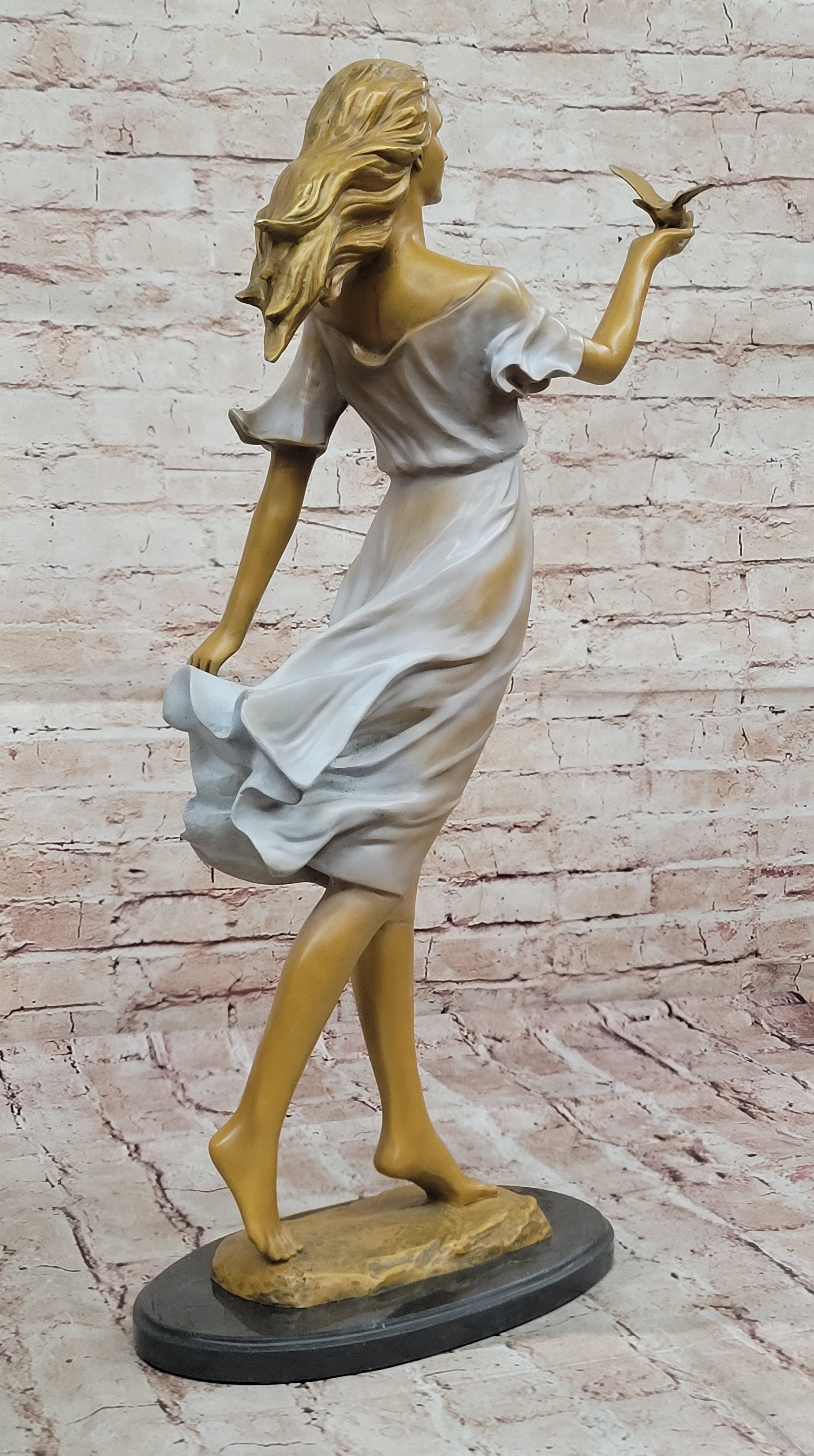 Bronze Woman with Bird - Flowing Dress