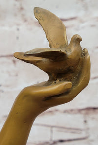 Bronze Woman with Bird - Flowing Dress