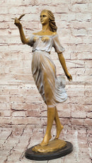 Bronze Woman with Bird - Flowing Dress
