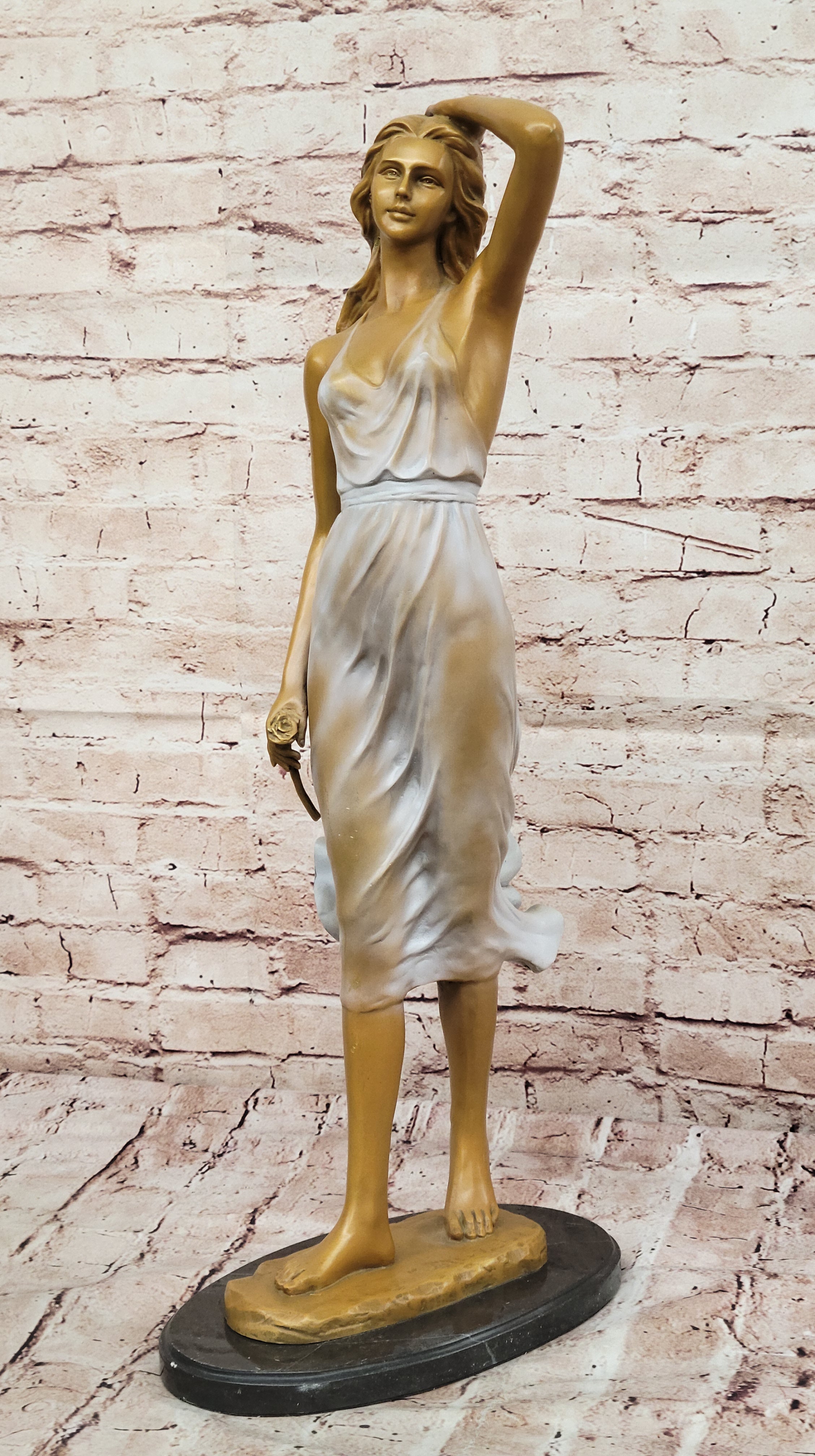 Bronze Woman Walking in Wind – Art Deco Style