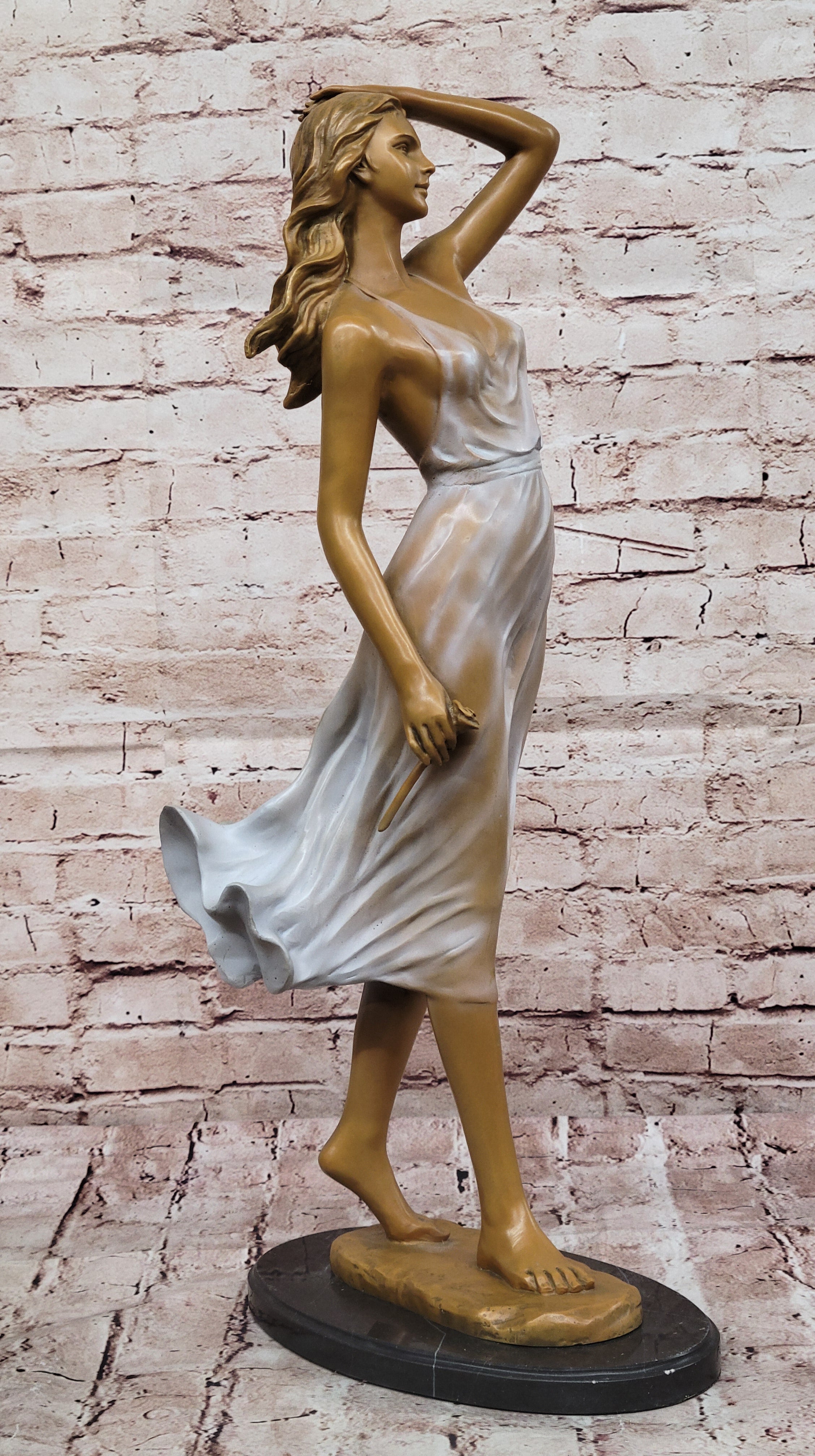 Bronze Woman Walking in Wind – Art Deco Style