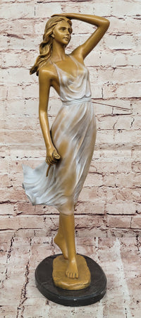 Bronze Woman Walking in Wind – Art Deco Style