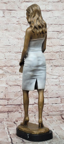 Hand Made Luo Li Rong Sophisticated Lady holding Purse Genuine Bronze Sculpture Figurine