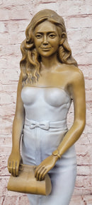 Hand Made Luo Li Rong Sophisticated Lady holding Purse Genuine Bronze Sculpture Figurine